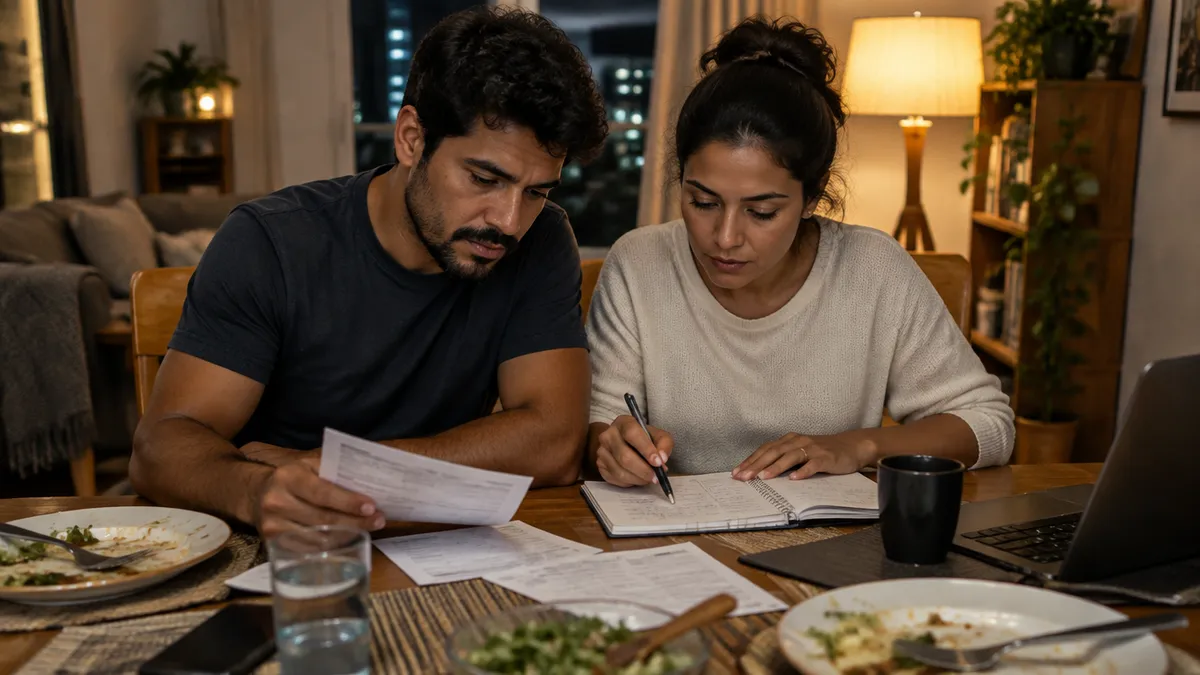 Casal e família em mesa com rotina.