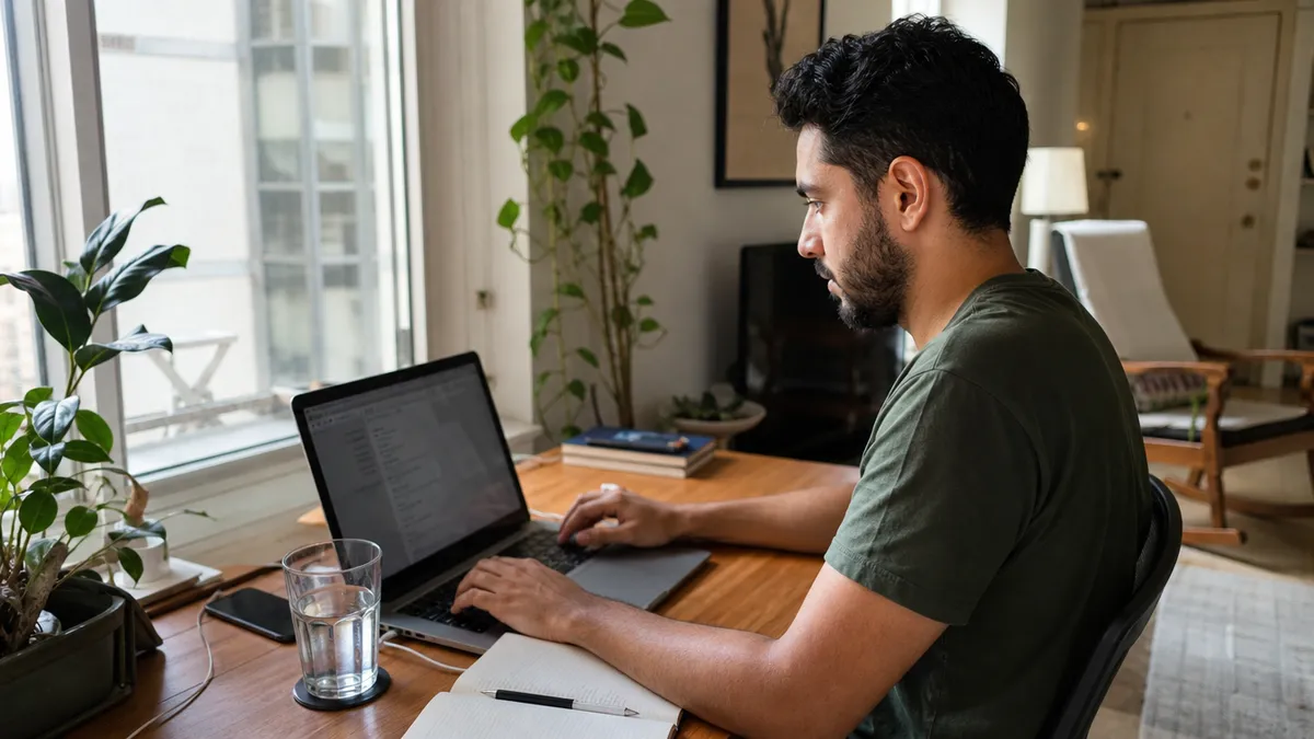 Pessoa em home office saudável