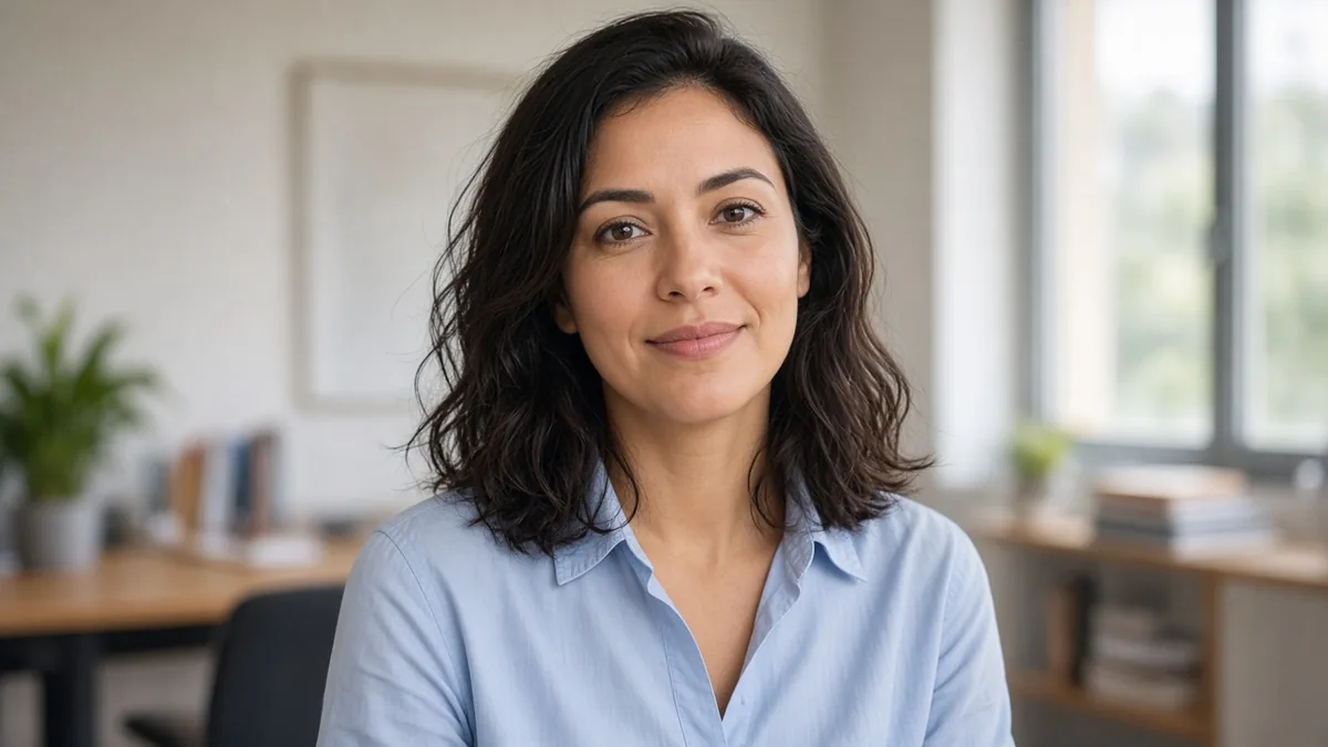 Colaborador sorrindo / cotidiano corporativo leve.